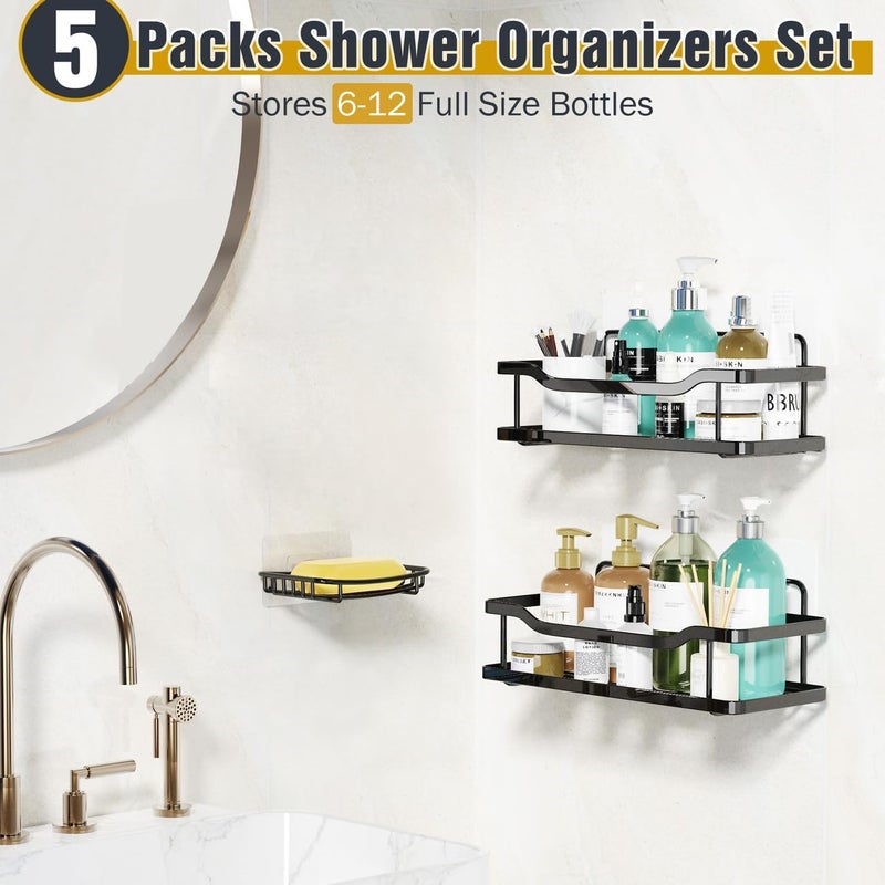 OMAIRA 3-Pack Shower Caddy with Soap Holder, Adhesive Rustproof No-Drill Strudy Loading Inside Shower Organizer Shelves Rack Storage Bathroom Organization for Smooth Wall Glass Tile, Black (X-Large) - Image 4